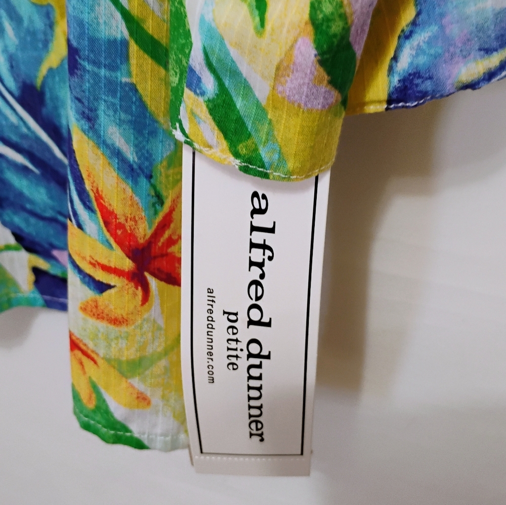 NWT Alfred Dunner Button Blouse Tropical Print 3/4 Sleeve 100% Cotton Size PL - Picture 4 of 7